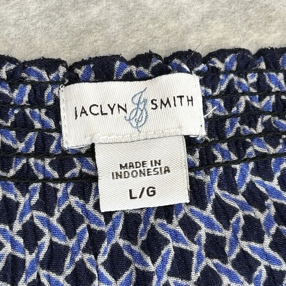 JACLYN SMITH Womens Blouse L Blue Geometric Rayon Raglan Sleeve Stretch Neck - Picture 3 of 7